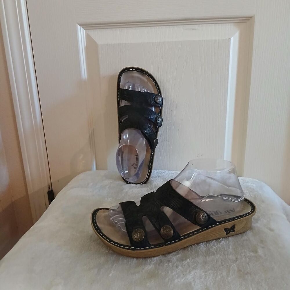 Alegria Venice Vinely Black Leather Comfort Slide Sandals EU 39 US 9 Comfort